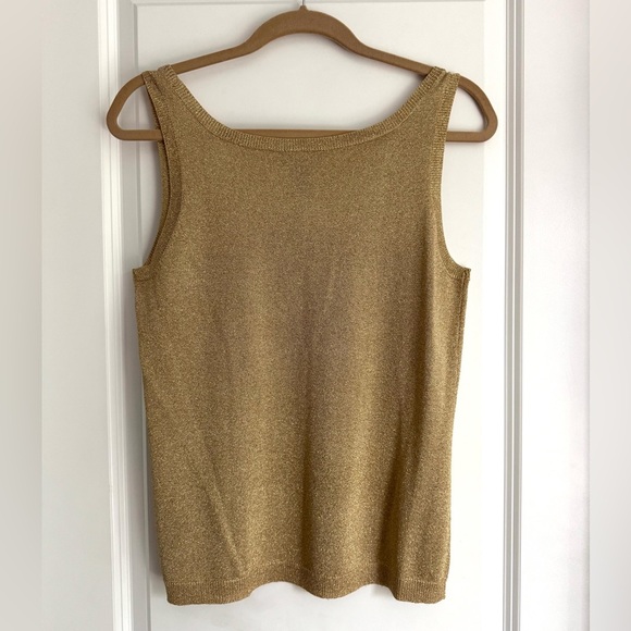 New Lauren Ralph Lauren Gold Metallic Knit Tank Top Sleeveless Resortwear Medium - Picture 4 of 6